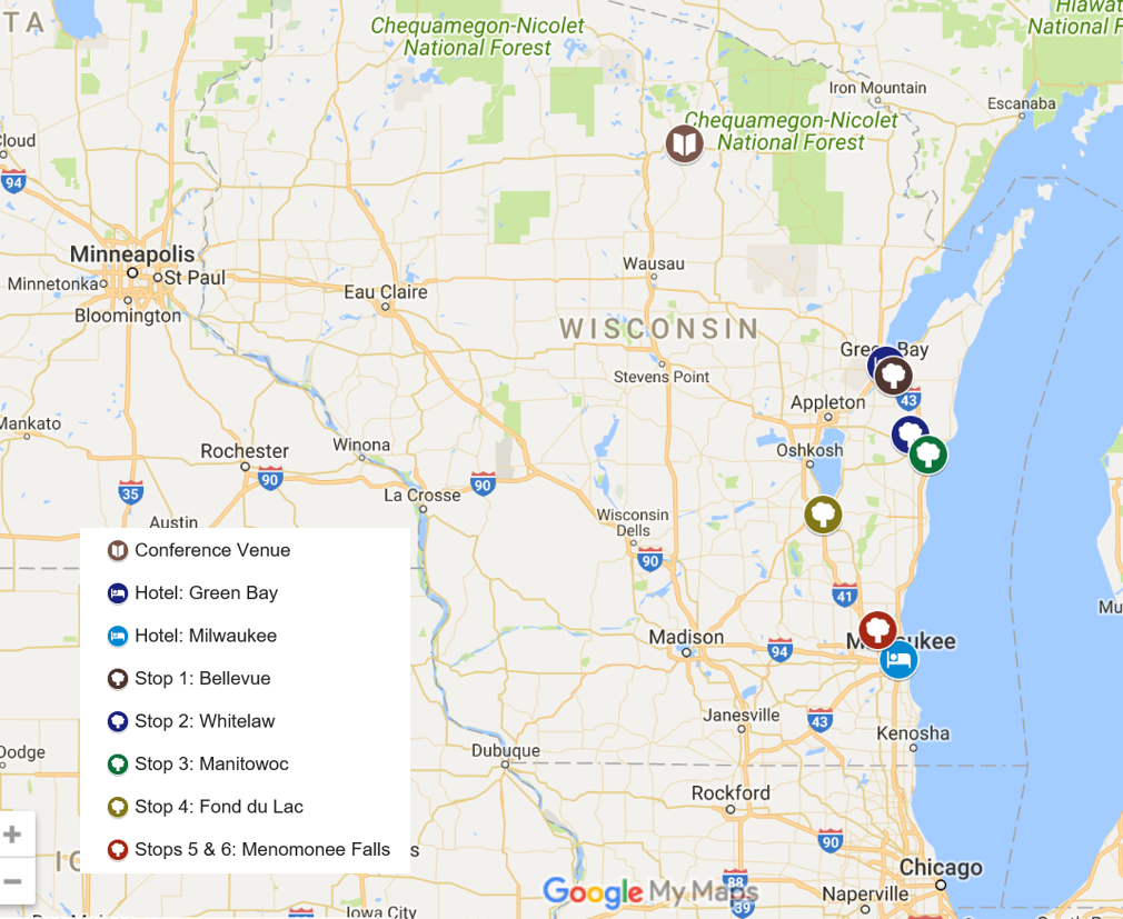 Map of Post-Conference Field Tour Locations